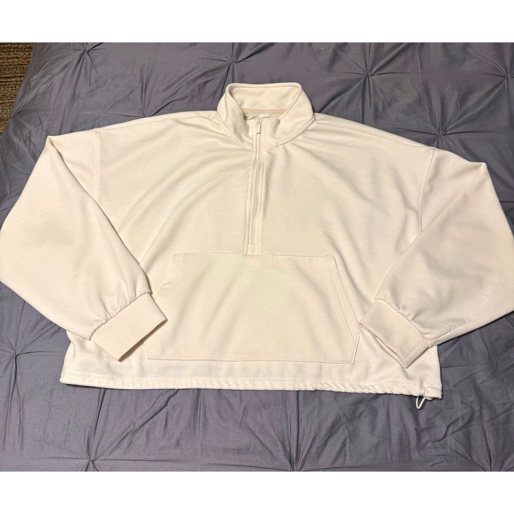 YogaLicious Scuba Nadia Half 1/2 Zip XL White/ Cream Yoga Zip Mock Neck Pullover